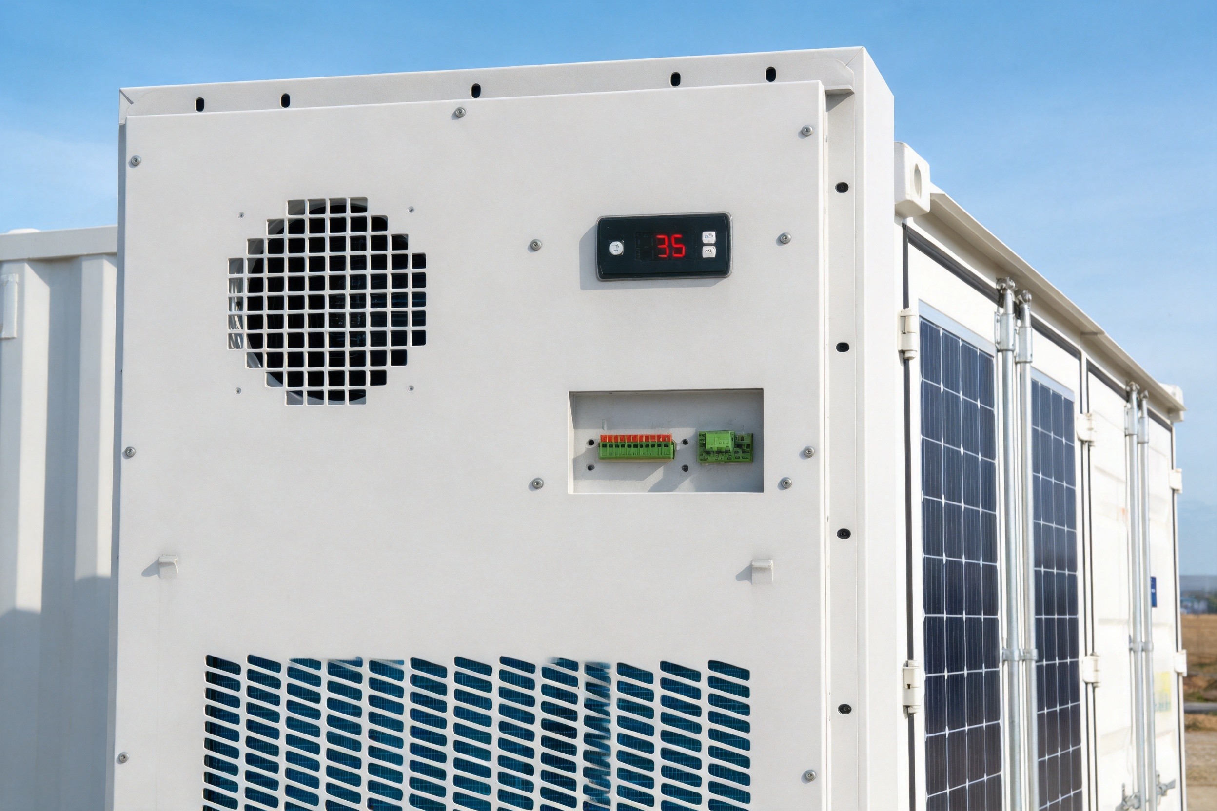 Combo air conditioner installed beside energy storage cabinet