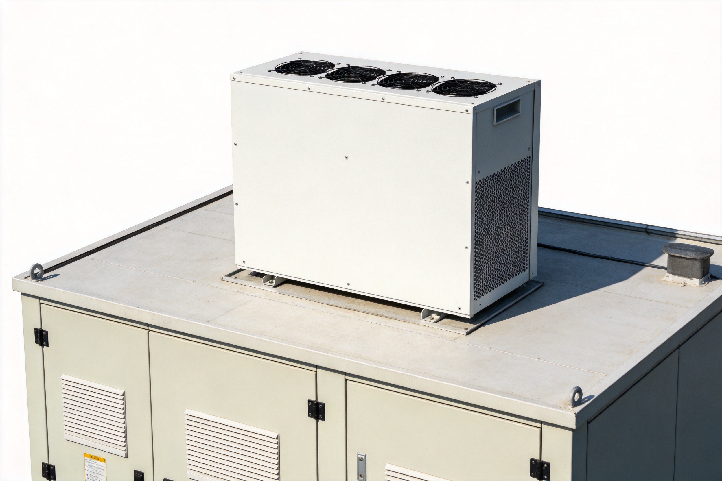 Top-mounted cabinet air conditioner installed on cabinet roof